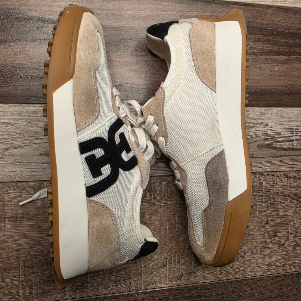 Sam Edelman Langley Sneaker Womens 10 White Beige Leather Mesh Retro Jogger Shoe